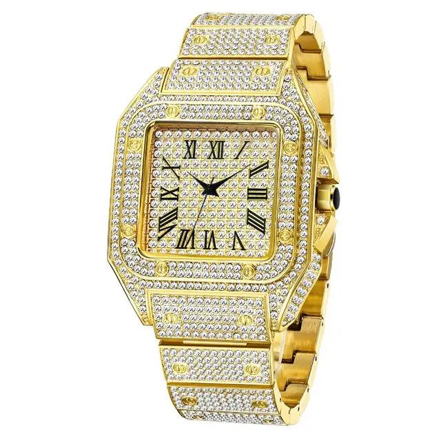 Rhinestone ice out silver watch