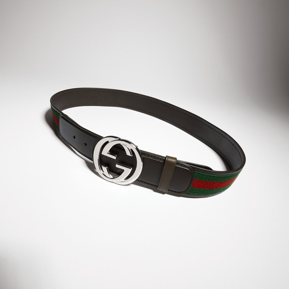 Gucci Interlocking G Buckle Belt with Green and Red Web Str