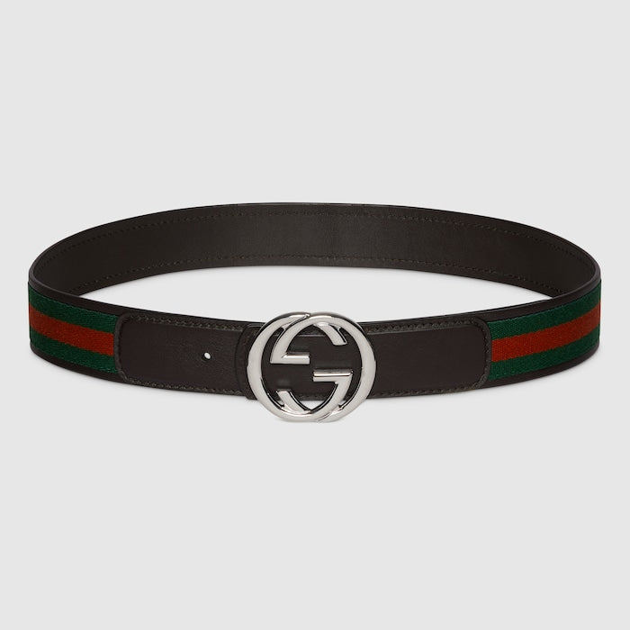 Gucci Interlocking G Buckle Belt with Green and Red Web Str