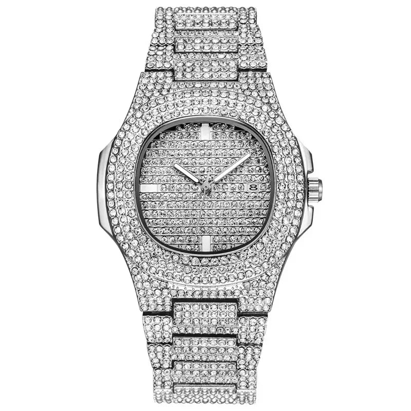 Rhinestone Iced Out Silver Watch