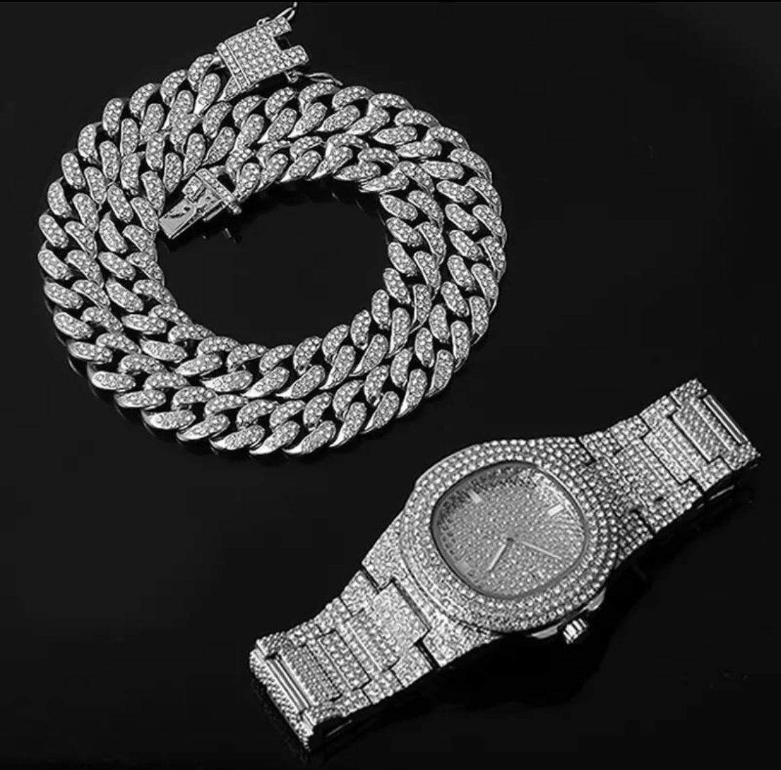 Iced Out Watch + Cuban Chain