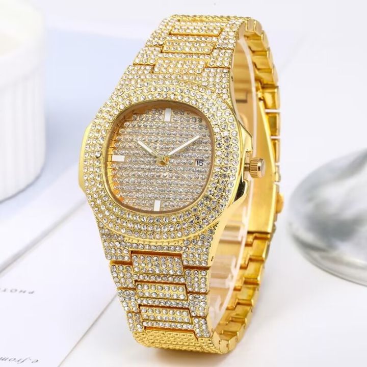 Rhinestone Iced Out Gold Watch